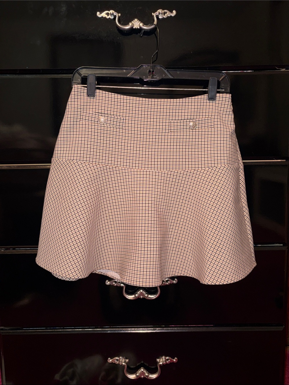 LOFT Beige and Black Checkered Flared Mini Skirt